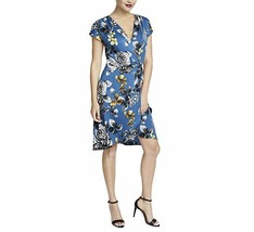 Rachel Roy Womens 14 Teal Floral Pierce Cap Sleeve Mini Wrap Dress NWT X76 - £30.96 GBP