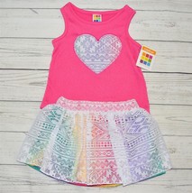 NEW Toddler Girls 2T HEALTHTEX 2pc Outfit Set Hot Pink Tank White Rainbo... - £7.85 GBP