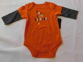 Faded Glory Baby Girl&#39;s Long Sleeve Body Suit Orange 0-3 Months Halloween NWT - £10.34 GBP