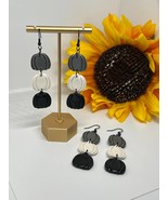 Grey, white and black trio pumpkin dangles | polymer clay earrings - £12.60 GBP
