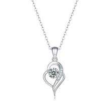 0.5Ct Solitaire Lab-Grown Moissanite Halo Irregular Heart 925 Silver Necklace - £61.94 GBP