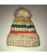 Striped Pom Pom Beanie Hat Cap Faux Fur Lining NEW - £7.77 GBP