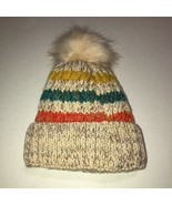 Striped Pom Pom Beanie Hat Cap Faux Fur Lining NEW - $9.89