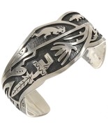 Navajo Sterling Silver TRIBAL SYMBOLS Hopi Overlay Cuff Bracelet s7-8 C ... - £588.98 GBP