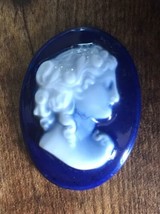 Limoges Vtg Cameo French Blue White Signed Jewelry Maker Piece Pendant 12mm X 16 - £14.21 GBP