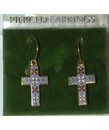 Vintage Enamel Cross Charm Earrings Pierced Hook goldtone dangle mixed c... - €11,81 EUR