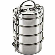 Stainless Steel Bento Traditional Tiffin Box Lunch Box Clip Carrier 4Con... - £18.06 GBP