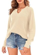 ZAFUL Apricot Ribbed Knit V Neck Long Sleeve Sweater Size M - $67.50 MXN