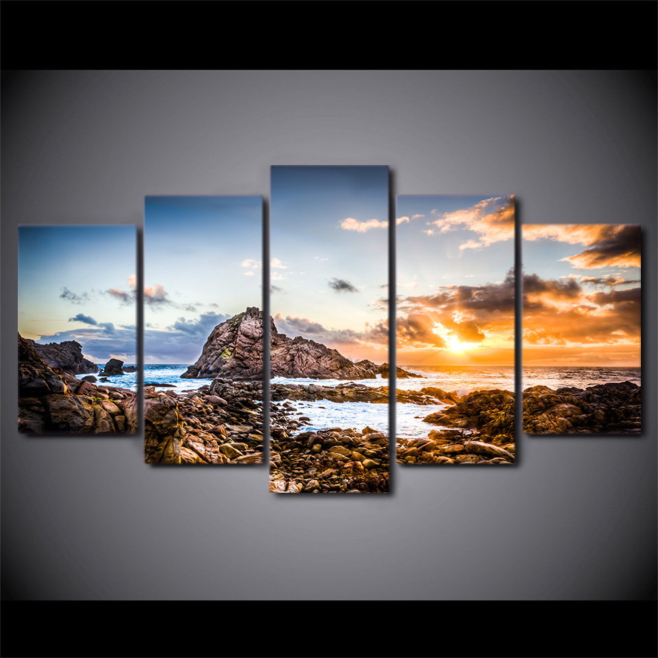 5 Pcs Coast Stones Seascape Home Decor Wall Picture Printed Canvas Painting - $45.99 - $179.99