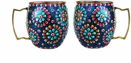 Copper Handmade Outer Hand Painted Art work Beer, Cold Coffee Mug - Cup Blue-2 - £26.46 GBP