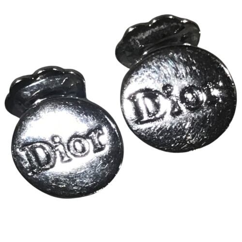 Christian Dior Logos Circle Used Earrings Silver Tone Clip-On Authentic - £91.63 GBP