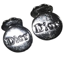 Christian Dior Logos Circle Used Earrings Silver Tone Clip-On Authentic - £90.95 GBP