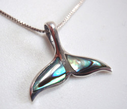 Abalone 925 Sterling Silver Necklace Whale&#39;s Tail Symbolizes Strength and Power - £12.73 GBP