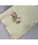 Vintage Waffle Weave Baby Blanket Satin Trim Yellow Embroidered Duck 24 ... - £25.70 GBP