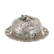 Antique German Lidded Bowl Underplate 800 Silver Angels Floral Flower Re... - £790.07 GBP