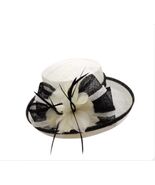 White-Black Ladies French Fashion Kentucky Derby Sinamay Curled Edges with Bow F - $89.99