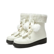 Warm Faux Fleece Snow Boots Women Japanese JK Lolita Shoes Student Girls White B - £58.66 GBP