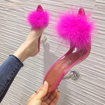 2021 New Women ry Sandals Ladies Crystal Fashion Heels Shoes Feather Fluffy Sand - £36.75 GBP