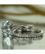 3CT Diamanti Finti 14K Placcato Oro Bianco Fidanzamento Solitario &amp; Band... - €336,06 EUR