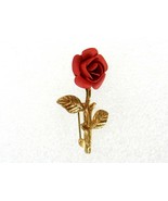 Vintage Costume Jewelry, Gold Tone Stem, Red Flower Brooch, Small PIN111 - £6.55 GBP