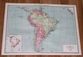 1908 Antique Map Of South America Brazil Chile Argentina Ecuador Peru Colombia - $24.11