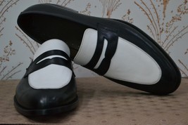 Men&#39;s Handmade Black &amp; White Split Toe Casual Genuine Leather Slip on Loafer Sho - £160.05 GBP