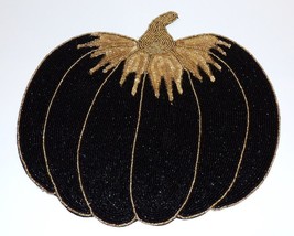 LOVELY TAHARI HOME BLACK &amp; GOLD PUMPKIN SEQUIN/BEADED 15&quot; CHARGER PLACEMAT - $28.70