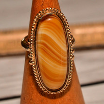 vintage Signed Avon oblong oval caramel marbled gemstone gold plated rin... - £15.81 GBP