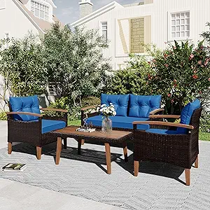Merax Patio Furniture Sets 4 Pieces, All Weather Outdoor PE Rattan Sofa ... - £555.32 GBP