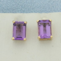 Emerald Cut Amethyst Stud Earrings in 14k Yellow Gold - £126.29 GBP