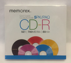 Memorex Cool Colors CD-R 52X 700MB 80 Min 5 Pack New Sealed - $5.00