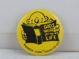 Vintage Religious Pin - Gods Word All My Life Poineer Clubs - Celluloid ... - £11.77 GBP