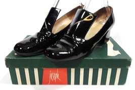 Vintage AMALFI Black Patent Shoes JOESPH Heels High Tongue Loafer Pumps ... - $72.07