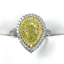 GIA Zertifiziert 2.04 TCW Natürlich Kostüm Gelb Birne Diamantring 18k Weiss Gold - £5,295.20 GBP