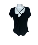 No Boundaries Black Crisscross Front Keyhole Short Sleeve Top Size M (7-9) - €12,51 EUR