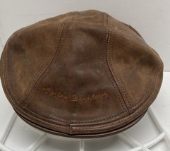 Harley Davidson Newsboy Hat Cap Mens Large XL Leather Brown USA Biker - $73.26