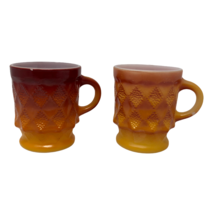 2 VTG Orange Anchor Hocking Fire King Kimberly Diamond Pattern Coffee Mugs - £46.60 GBP