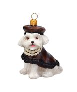 Maltese in Leopard Sweater and Pearl Necklace Polish Glass Christmas Orn... - $65.98