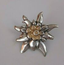 Vintage Silver &amp; With Gold Center Flower 1.5" Lapel Pin - $4.37
