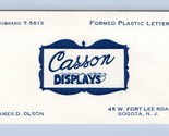 Casson Diplays Formed Plastic Letters Vintage Business Card Bogota New J... - $5.89