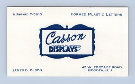 Casson Diplays Formed Plastic Letters Vintage Business Card Bogota New Jersey NJ - £4.65 GBP