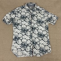 Bugatchi Uomo Shirt Mens M White Floral Linen Short Sleeve Button Hawaii... - £16.00 GBP