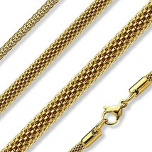 Gold Mesh Chain Stainless Steel 3mm Serpentine Necklace 20-inch - £11.84 GBP
