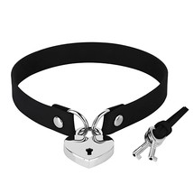 Black Heart Padlock Choker Necklace Key Collar Bondage Daddy&#39;s Girl Princess Sub - £9.52 GBP