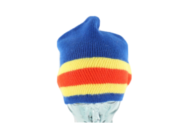 Vtg 70s Rockabilly Rainbow Color Block Striped Wool Knit Winter Beanie Hat USA - £23.70 GBP