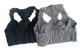 Set Of 2 Lace Racerback Lace Floral Bralette Top Black Gray Unbranded Small - £5.72 GBP