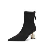 Womens Black Velvet Sock Booties Comfy Elastic High Heels - £91.97 GBP