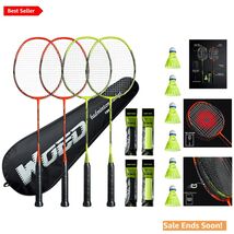 Professional Carbon Fiber Badminton Rackets 4-Pack for Backyard and Gym ... - $109.84