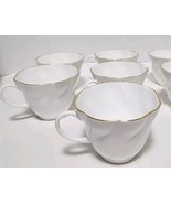 6pc Vintage Queen&#39;s England &quot;Marie&quot; Tea Cup White Swirl with Gold Trim- ... - $61.74 CAD