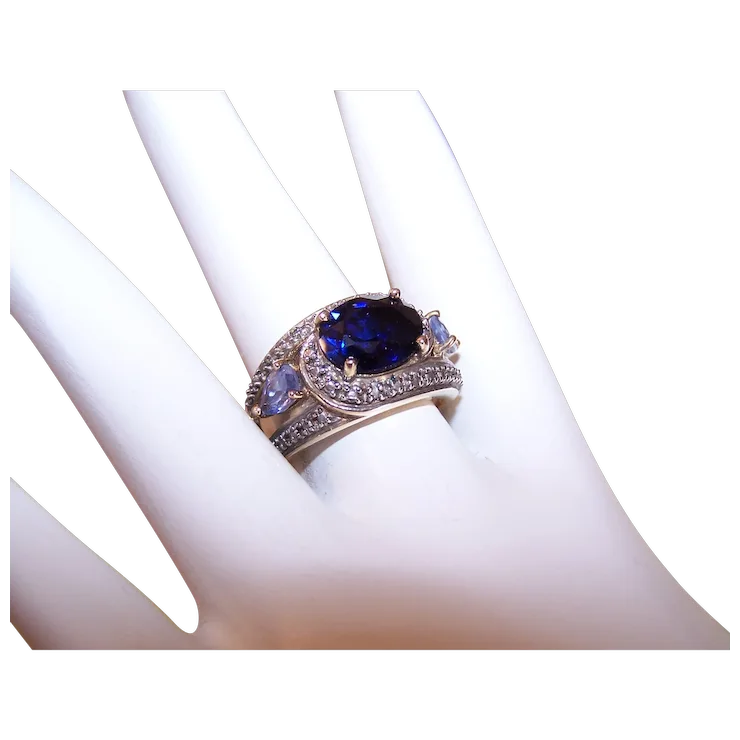 Ross Simons Sterling Silver Blue Sapphire Tanzanite Cocktail Ring - Size... - $188.15
